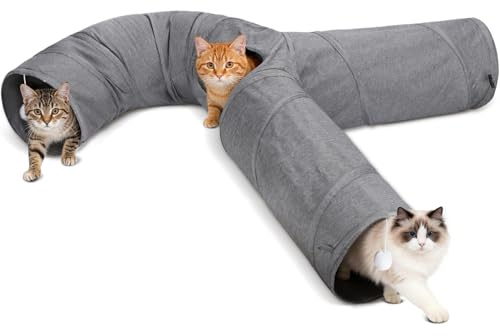 Nobleza Tunnel per Gatti – Tunnel di Gioco Pieghevole in Resistente Tessuto Oxford， con Bacchetta da Pesca e Fori di Avvistamento per Divertimento Interattivo in Casa， 3 Vie