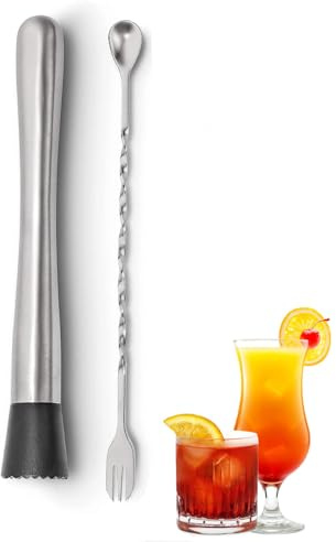 OYUUJII Pilon à Glace,Pilon à Cocktail en Acier Inoxydable et Cuillère de Bar Pilons Mojito Ensemble D'outils de Barre de Pilons Kit Cocktail pour Cocktails Mélange,Concasser des Glaçons,Mojito