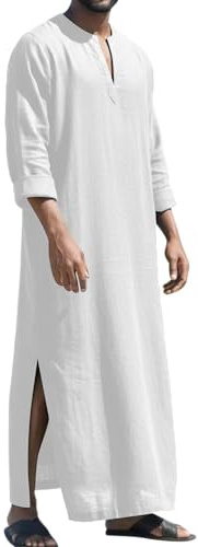 LVCBL Kaftan för män, lång herrkaftan, med fickor, universell passform, M-3XL