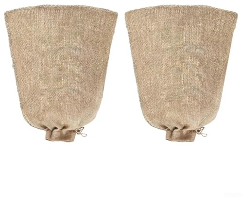 Dolvitrny Lot de 2 housses de plantes en toile de jute naturelle, sacs de protection d'hiver par temps froid, cordon de serrage réglable, arbustes de jardin, arbres fruitiers, 61 x 101,6 cm (2 lots de