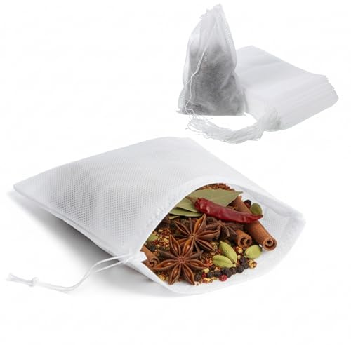 100 Pcs Spice Bags for Cooking,Tea Strainers for Loose Teas White Teas Bags Empty 4''x6'' Brew Bag Fine Mesh Cheesecloth Bag for Spices Storage, LooseTea and Coffe, Cooking