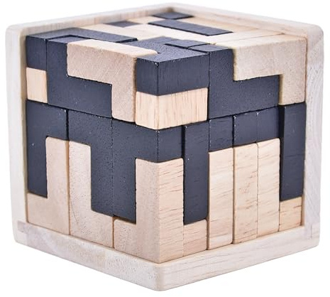 Kögler 13204-3D träkubpussel, ca 7 x 7 x 7 cm, skjutpussel, 54-bit skicklighets- och tänkningsspel för träning, L-form, för hem och resor