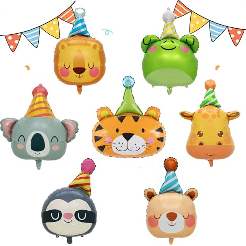 Fuantuda 7 Piezas Globos Animales, XXL Foil Globo, Safari Animales Globos, Animale del Bosque Globo para Cumpleaños Fiesta, Zoológico Fiesta