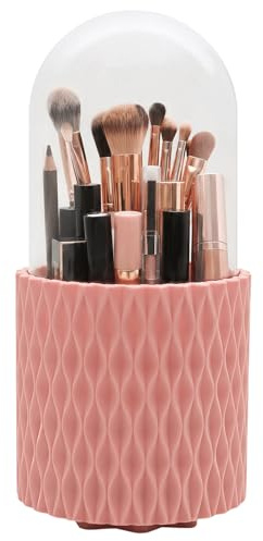 scicent Makeup Brush Holder with Lip, 360° Rotating Make up Organiser, Container Cosmetic Display Cases (Pink)