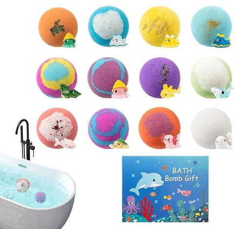 12 Piezas Bombas De Baño Para Niños Con Regalo Sorpresas, Bolas De Baños Des Sales Con Motivos Marinos, Naturales Sales Des Baño, Regalo Para Mujeres Niñas Niños