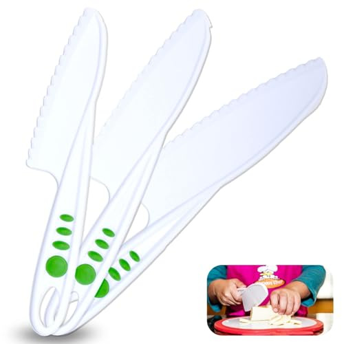 Curious Chef Set di 3 coltelli in nylon, lavabili in lavastoviglie, in plastica senza BPA, coltelli in nylon per bambini per padelle antiaderenti