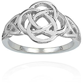 Hoops & Loops Sterling Silver High Polished Filigree Five-Fold Celtic Knot Ring, Size 7
