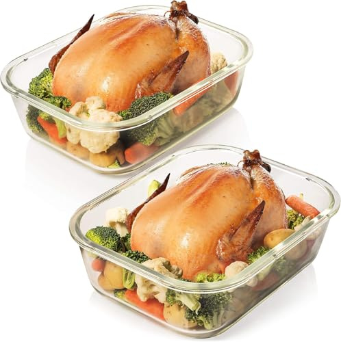 Razab 10 Cups/ 80 Oz 4 Pc (Set of 2) Glass Food Storage Containers with Airtight Locking Lids-For Storing & Serving Food. BPA Free & Leak Proof - Microwave, Dishwasher, Fridge, Freezer and Oven Safe