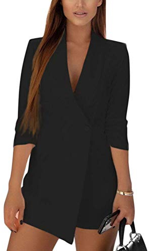 Onsoyours Abito Donna con Scollo V Lavoro, Vestito Matita, Pied De Poule, Patchwork, Minigonna Donna, Abito Lavoro Maniche Lunghe Vestito Giacca Tinta Unita E Nero 40