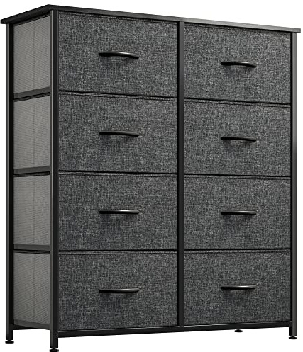 YITAHOME Comoda - Cómoda Dormitorio de Tela con 8 Cajoneso para Dormitorio, Sala de Estar, Pasillo, Armarios - Estructura de Acero Resistente, Cubos de Tela de Fácil Extracción (Gris Negro)