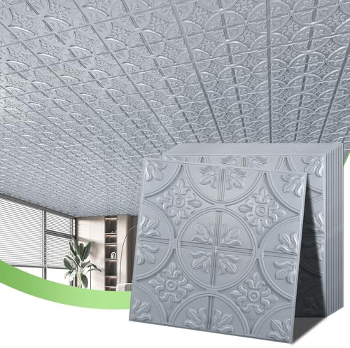 Art3d Pack of 12 Drop Ceiling Tiles 2x2, Glue-up Ceiling Panel, Suspended Ceilings Tiles Fancy Classic Style in Gray