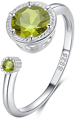 Qings Anelli di Peridoto per Donna Argento 925 Agosto Anello Pietra di Nascita Aperto Regolabile Birthstone Regali di Gioielli per il Compleanno