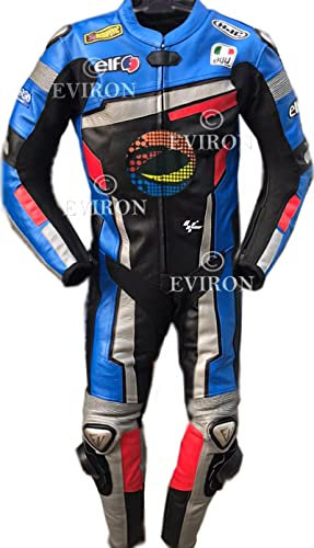 Traje de cuero de 2 piezas para motocicleta, diseño multicolor (negro y azul, XXL)