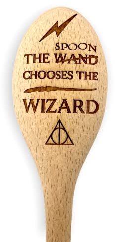 Harry The Wizard Baking Gift - Wooden Spoon Wand - Engraved Inscription - Cooking Baking Gift for Men & Women - Unofficial Fan Item (The Spoon Chooses The Wizard)