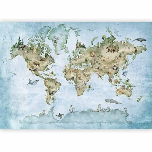 murando Carta da parati Mappamondo per Bambini 300x210 cm Fotomurali in TNT Murale alla moda Decorazione da Muro XXL Poster Gigante Design Soggiorno Cameretta Carta per pareti Animali e-C-10000-a-a