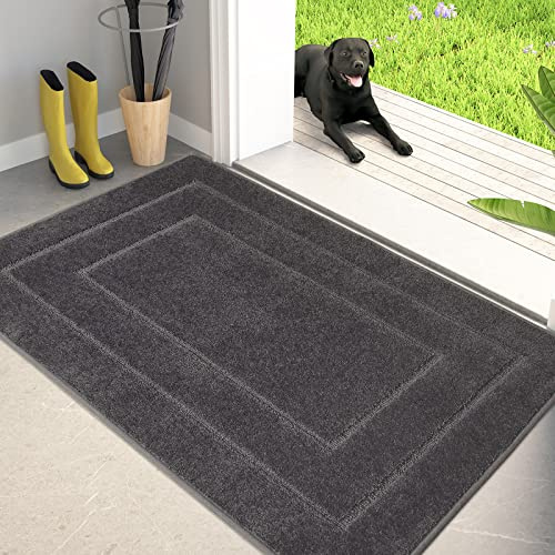 PURRUGS Dirt Trapping Door Mat 32 x 47, Non-Slip/Skid Machine Washable Entryway Rug, Dog Doormat, Super Absorbent Welcome Mat for Muddy Wet Shoes and Paws, Grey