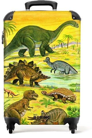 NoBoringSuitcases.com® Kinderkoffer Kinder Koffer Jungs Trolley Handgepäck Carry on Luggage Geschenke - Dino - Illustration - Gelb - Koffer Kinder Jungen, 55x40x20