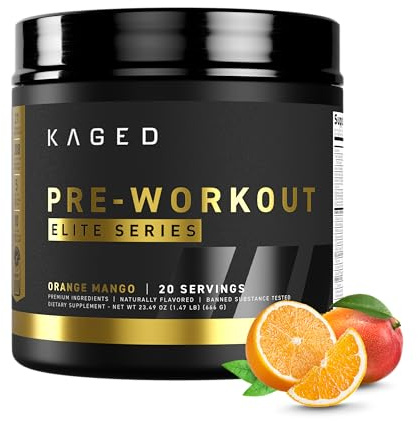 Kaged Pre Workout Elite Powder | Orange Mango | Pre-Workout with Creatine, Beta Alanine, L-Citrulline, BCAAs | 388 mg Organic Caffeine | Pre Supplements for Men & Women | 20 Servings