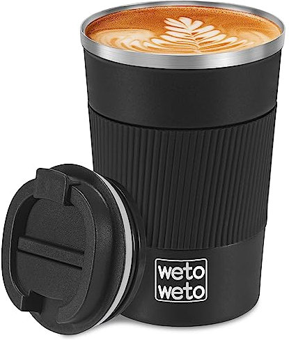 WETOWETO 380ml Kaffeebecher, isolierter Reise-Kaffeebecher, Edelstahl-Kaffeebecher, auslaufsicherer Kaffeebecher mit Deckel, tragbarer Thermobecher, Kaffeebecher (schwarz)