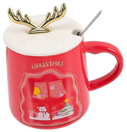 NAMOARLY Tasse De Noël Céramique Avec Couvercle Et Cuillère Mug à Lait Et Thé Capacité Avec Motif Renne Pour Boissons Chaudes Et Froides