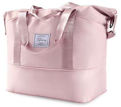 Travel Duffel Bag - Large Shoulder Weekender Overnight Bag, Carry on Bags with Wet Pocket, Waterproof Expandable Duffel Bags with Trolley Sleeve for Sports Travel Gym, Pink