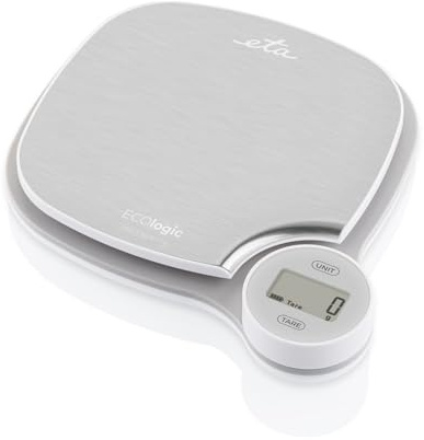 ETA Küchenwaage ECOlogic I Digital I max. 5 Kg I LCD Display I Tare Funktion I +/- 1g Messgenauigkeit I Dynamoprinzip I Edelstahl