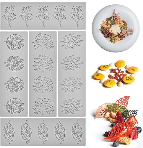 MEYAGOT Dentelle Silicone Moule, 5 Pièces Feuille Bonbons Moule, Feuilles Forme Gâteau Moule En Silicone, Tapis de Feuilles Fondant Moule Feuilles Modélisation pour Chocolat Fondant Desserts