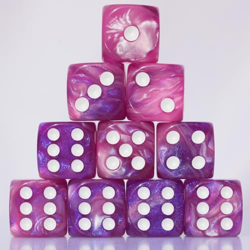 10 PC D6 dice 16mm Acrylic Dice Set for RPG MTG DND Dice Table Games and Board Games (Pink + Blue)