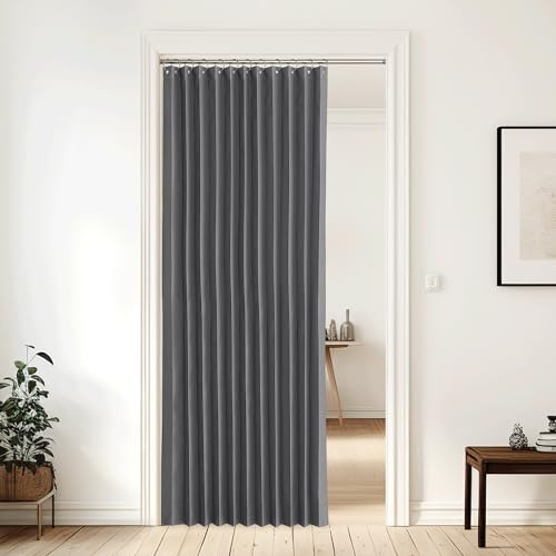 NICETOWN Blackout Bedroom Curtains 80 Inches Long, Thermal Insulated Sliding Door Room Divider Window Drapes for Living Room Bathroom, Doorway Curtains for Entryway, 1 Panel, 60W x 80L, Grey
