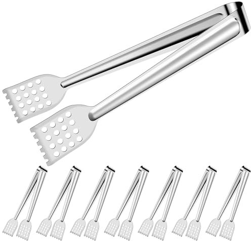 Homgaty Küchenzange Set, 8 Stück 7 Zoll Edelstahl Servierzange Gebäckzange Zuckerzange Eiszange Eiswürfelzange Salatzange Süßigkeiten Zange für Hochzeit Party BBQ Grill Picknick Buffet