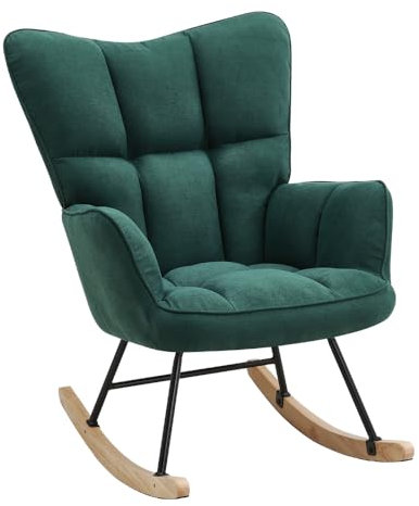 DARDVORLAG Schaukelstuhl – Moderner Relaxsessel aus Holz mit Lammfolle Stoff Ergonomischer Wippsessel für Wohnzimmer & Leseecke, Komfortabel 150 kg belastbar(Grün, 98.5CM X 71CM X 91CM)