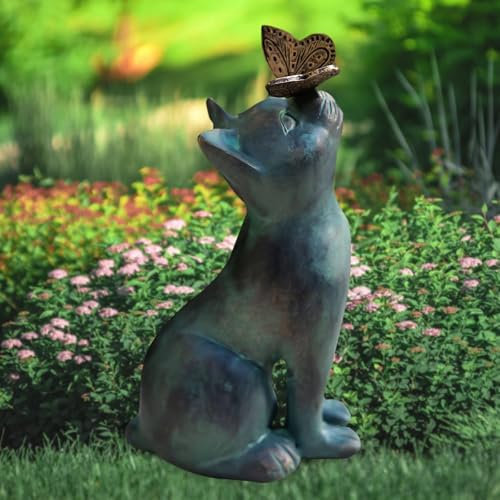 PRITOK Chat Décoration Extérieur : Chat Mignon Top Papillon Ornements pour Décoration de Jardin, Sculpture Animal en Résine Imperméable pour la Décoration de la Maison Cadeaux Artisanat Cadeau de