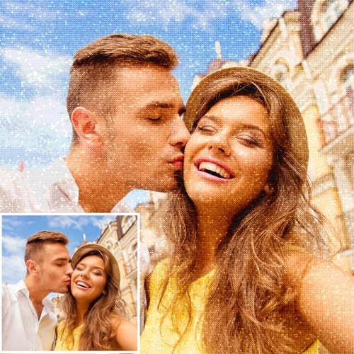 Rainsar Diamond Painting Personalizzato con Foto, Kit Completo Pittura Diamante Personalizzata, DIY Puzzle Diamond Painting, Regalo per La Decorazione di Arte Domestica, Diamante Rotondo 30x30cm