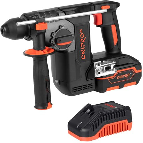 Dnipro-M Taladro Percutor a Bateria DHR-202BC Ultra 20V Brushless con Portabrocas SDS+ - Martillo Perforador 2,5J - Taladro Percutor Profesional - Incluye Bateria Recargable 20V 4Ah y Cargador Rápido