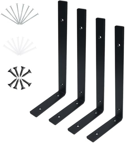 KINDPMA 4 Stück Regalhalterung Schwarz Metall mit Schrauben, Tragkraft 150 KG, 295x130x30mm Schwerlastwinkel Schwerlast Regal Halterung 90 Grad Regalträger Regalwinkel für Wand Regalbrett