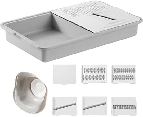 Grattugia Formaggio | Affettaverdure | Tagliere Multifunzione con Vassoio Integrato Pelapatate per Cucina Casa Campeggio Preparazione Pasti Insalate Carote