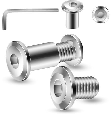 20 stycken M8 x 16 mm anslutningsskruvar, 20 x möbelskruvar och 20 x hylsmuttrar, skåpkontakt rostfritt stål A2 V2A, möbelkontakt med insexnyckel för träbräda, skåp