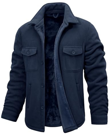 heekpek Giacca da Uomo Invernale Camicia Flanella Giacche Pile Invernali Giubbotti Elegante Termica Lumberjack Casual, Blu scuro, M