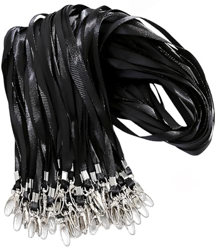 50 Piezas Correa para Cuello,Cordon Correa de Cuello Oficina con Clip de Metal,Cordón para Tarjeta,Lanyards Cordónpara Tarjeta de Identificación Llaves Estudiante Empleados Visitantes (Negro)