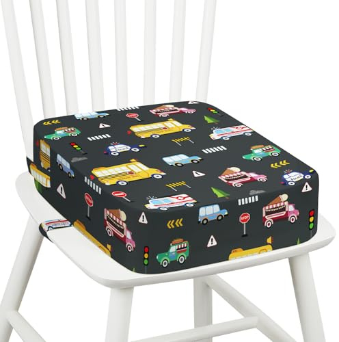 omedecal Rehausseur Chaise Enfant, Lavable Coussin Rehausseur avec 2 Sangles Réhausseurs pour Enfant 36 x 32 x 10 cm - Véhicules