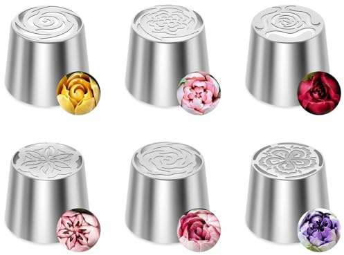 6/8 stycken spritpåse-set, spritstyllblommor av rostfritt stål, återanvändbar tyllsats, för kakor, kakor, cupcakes, makroner (6 st)