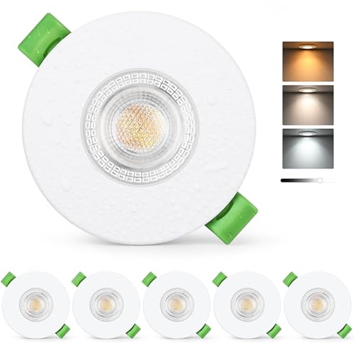 KYOTECH Foco LED Empotrado 230V Regulable en Intensidad 60-75mm Taladro, Spot LED 7W 770LM Ultra Plano, Spot de Techo 2700K/4000K/6000K, Luminaire Empotrado IP65 para Baño Salón, Blanco 6 Piezas