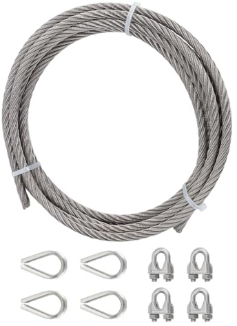 PH PandaHall 10 mm Cavo in Acciaio Inox 5 m Torons 7 x 19 Cavo Metallico con Capocorda e Raccordi Cavi per Aerei per Elevatori di Barche Tirolese Decking 12000 lbs Resistenza alla Rottura