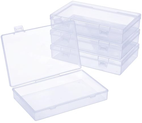 Forever bene 4-Piece Clear Plastic Boxes, 18 cm x 11 cm x 3 cm | Clear walls and hinged lids help sort beads, jewellery findings, sewing notions, desk pieces and small hardware