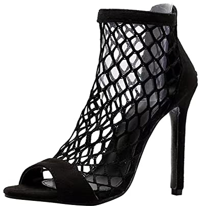 Damdansskor stiletto: Högklackade pumps sexiga ankelstövlar latin dansskor svart nät kvällsskor fisknät höga skor maskerade mjuka högklackade skor lätta festskor