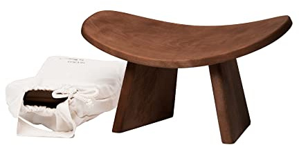 BLUECONY Meditation Bench IKUKO Original, Portable Version with Bag, Locally Handmade Yoga Exercise Wooden Kneeling Ergonomic Seiza Seat - Dark Walnut, Standard Height (7 or 18cm)