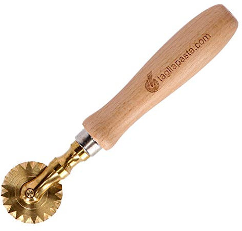 Rotella Tagliapasta,Taglia Pasta Sfoglia Fresca, Tortellini, Ravioli - Diametro 38 mm in Ottone con Impugnatura in Legno