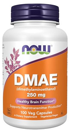 NOW Supplements, DMAE (Dimethylaminoethanol) 250 mg, Healthy Brain Function*, 100 Veg Capsules