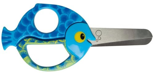 Fiskars Forbici per bambini a forma di pesce, A partire da 4 anni, Lunghezza: 13 cm, Per destrorsi e mancini, Lama in acciaio inossidabile/Impugnature in plastica, Blu, 1003746