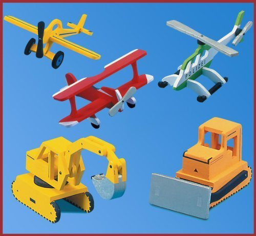 Kaleas Laubsägevorlage 5 Modelle Hubschrauber/Flugzeug/Bagger/Raupe/Doppeldecker